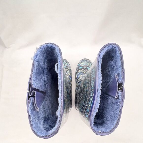 Sakroots One World Blue Elephant Peace Boho Faux Fur Lined Tall Rain Boot Size 7 - Picture 6 of 11